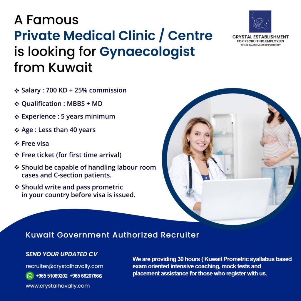 Hiring Female Gynaecologist Crystal Establishment Recruitment Agency